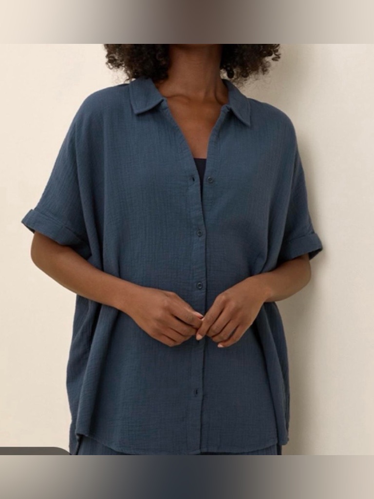 Pact Organic Cotton Coastal Double Gauze Oversized Shirt Blue Size M/L